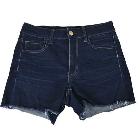 American Eagle Dark Wash Hi-Rise  Shortie Raw Hem Size 8 - Picture 1 of 8